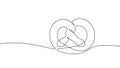 One line continuous pretzel bakery symbol concept. Silhouette bread salty German snack icon. Digital white single line