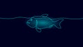 One line continuous sea fish symbol concept. Silhouette salmon fish food menu ration diet icon. Digital white single