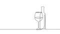 One line continuous vine bottle flass symbol concept. Silhouette of alcoholic drink vermouth. Digital white single line