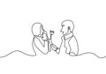 One line couple in love. Drawing of man giving a flower gift to woman. Romantic continuous hand drawn sketch people. Minimalist Royalty Free Stock Photo