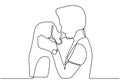 One line couple in love. Romantic continuous hand drawn sketch people. Minimalist and simplicity design. Contour lineart