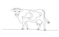 One line cow design silhouette and rural meadow on mountain background Royalty Free Stock Photo