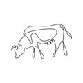 One line design silhouette of cow. Cow in the field. Village animal concept. Farmer activity. Hand drawn minimalism style. Vector Royalty Free Stock Photo