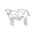 One line design silhouette of cow. Cow in the field. Village animal concept. Farmer activity. Hand drawn minimalism style. Vector Royalty Free Stock Photo