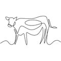 One line design silhouette of cow. Cow in the field. Village animal concept. Farmer activity. Hand drawn minimalism style. Vector Royalty Free Stock Photo