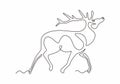 One line design silhouette of deer. Reindeer animal winter hand drawn single continuous line minimalism style. Vector illustration