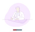 Continuous line drawing of doctors silhouette. Hospital scene. Vector illustration.