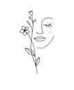 One line drawing. Abstract beautiful girl with flower. Female beauty icon. Natural cosmetics concept.