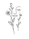 One line drawing. Abstract beautiful girl with flower. beautiful girl with flower. Female beauty icon.