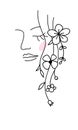 One line drawing. Abstract beautiful girl with flower and leaf in long hair. Decorative female beauty icon and floral pattern.