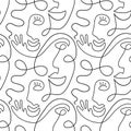 One line drawing abstract face seamless pattern. Modern minimalism art, aesthetic contour. Continuous line background with woman Royalty Free Stock Photo