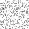 One line drawing abstract face seamless pattern Royalty Free Stock Photo