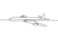 one line drawing of airplane isolated vector object - passenger plane travel and transportation theme. Minimalism design sketch Royalty Free Stock Photo