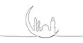 One Line Drawing Art Mosque and Moon Ramadhan Kareen