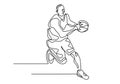 One line drawing of basketball player continuous hand drawn style
