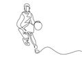 One line drawing of basketball player dribbling a ball during the game. Vector sport theme illustration minimalism design isolated Royalty Free Stock Photo