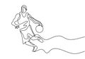 One line drawing of basketball player dribbling a ball during the game. Vector sport theme illustration minimalism design isolated Royalty Free Stock Photo