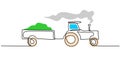 One line drawing of big tractor and train isolated on white background. Continuous single line minimalism Royalty Free Stock Photo