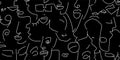 One line drawing Black white face seamless pattern Royalty Free Stock Photo