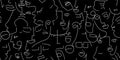 One line drawing Black white face seamless pattern Royalty Free Stock Photo