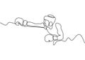 One line drawing of boxing vector. Boxer or fighter make a beat punch with hand. Sport game athlete theme