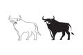 One Line Drawing Bull Icon. Continuous Line Draw Ox Logo Royalty Free Stock Photo