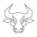 One Line Drawing Bull Icon. Continuous Line Draw Ox Logo Royalty Free Stock Photo