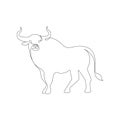 One Line Drawing Bull Icon. Continuous Line Draw Ox Logo Royalty Free Stock Photo