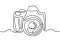 One line drawing of camera linear style. Black image isolated on white background. Hand drawn minimalism style vector illustration Royalty Free Stock Photo