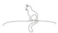 One line drawing. Cat sitting with curled tail