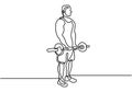 One line drawing or continuous line art of a strong athletic guy lifting weights and bodybuilder training. Young sportive man Royalty Free Stock Photo