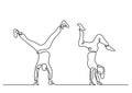 One line drawing of couple doing handstand Royalty Free Stock Photo