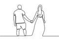 One line drawing couple holding hands. Romantic continuous hand drawn sketch people. Minimalist and simplicity design. Contour Royalty Free Stock Photo