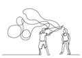 One line drawing of couple making soap bubbles