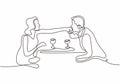One line drawing of couple of man and woman eating. Simplicity style. vector illustration single hand drawn continuous sketch Royalty Free Stock Photo