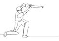 one line drawing of Cricket sport player continuous single line art vector illustration minimalism design