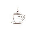 One line drawing of cup of coffee with heart. Continuous single hand drawn vector illustration, minimalism Royalty Free Stock Photo