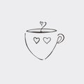 One line drawing of cup of coffee with heart. Continuous single hand drawn vector illustration, minimalism Royalty Free Stock Photo