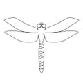 One Line Drawing Dragonfly Icon, Odonata in Sketch Art Style