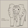 one-line drawing of elephant on beige background. One-line art design. Vector illustration for the World Elephant Day. Royalty Free Stock Photo