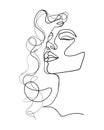 One line drawing face and hair. Abstract woman portrait. Modern minimalism art.