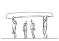 One line drawing of family carrying kayak
