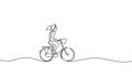 One line drawing a girl ride a bike. Bicycle time and cycling with happy, continuous hand drawn minimalist, vector illustration Royalty Free Stock Photo