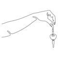 one line drawing hand holds the keys to the car or apartment vector illustration sign and symbol Royalty Free Stock Photo
