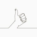 One line drawing of hand showing great sign. Continuous line finger up. Hand-drawn illustration of linear like gesture. Royalty Free Stock Photo