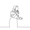 One line drawing of hijab girl sing a song minimalist design of singer