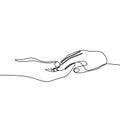 One line drawing holding hands minimalist design on white background