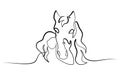 One line drawing. Horse and woman heads logo Royalty Free Stock Photo