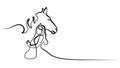 One line drawing. Horse and woman heads logo