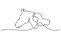 One line drawing. Horse and woman heads logo Royalty Free Stock Photo